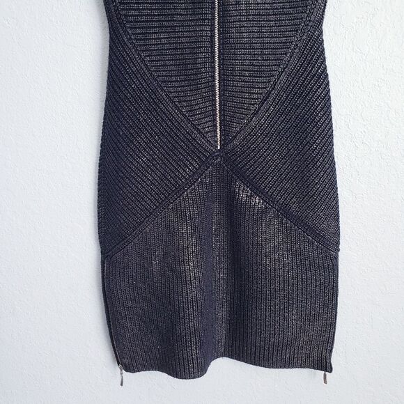 Mara Huffman Black‎ Metallic Knit Ribbed Bodycon Dress with Zipper Details - Picture 10 of 10